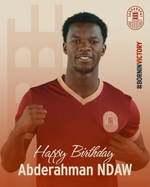 🥳 Today our team’s forward, Abderahmane N’Daw, celebrates his 20th birthday! 🎉 
Happy Birthday, @a_ndaw09 , we wish you all the best and many achievements ahead! ⚽

#SardarapatFC • #HappyBirthdayNDaw