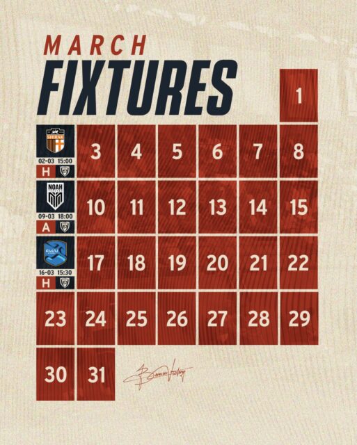 The Armenian First League Is Back ⚽🔥
🗓️ The dates of our first three official matches of 2026 have been confirmed.
🏟️ See you all at the beginning of March at the Armavir City Stadium.
#SardarapatFC • #BornInVictory #SFC #Schedule