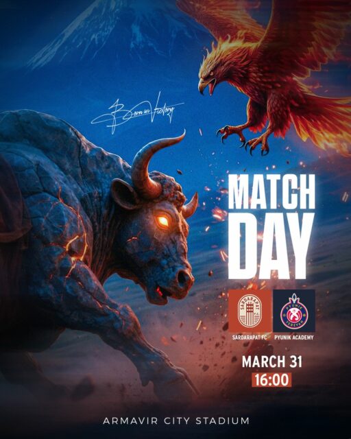 🙌 IT’S A MATCHDAY 🙌

⚽️ Armenian First League
📌 Round 22
🆚 Pyunik Academy 
⌚️ 16:00 (GMT+4)
🏟️ Armavir City Stadium 

#SardarapatFC • #BornInVictory #SFC