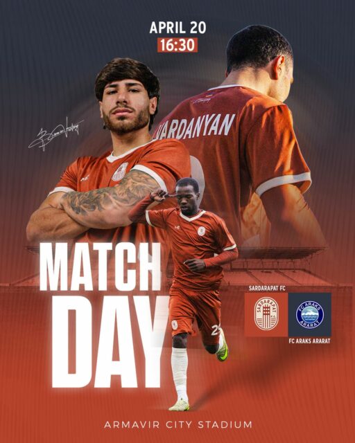 🙌 IT’S A MATCHDAY 🙌

⚽️ Armenian First League
📌 Round 25
🆚 FC Araks Ararat 
⌚️ 16:30 (GMT+4)
🏟️ Armavir City Stadium 

#SardarapatFC • #BornInVictory #SFC