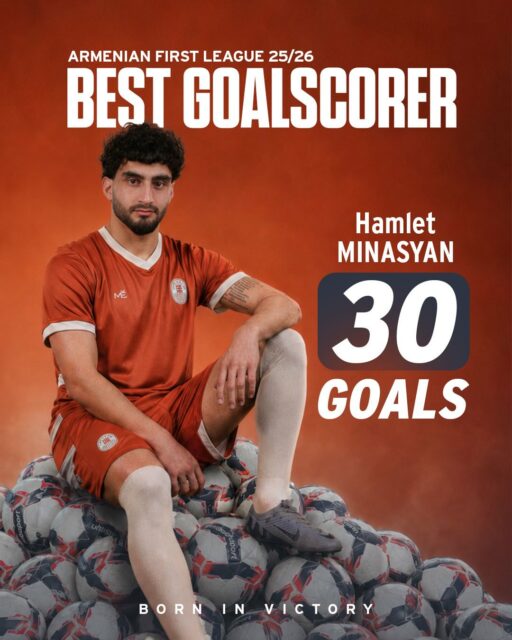 🔥 Hamlet 𝑈𝑁𝑆𝑇𝑂𝑃𝑃𝐴𝐵𝐿𝐸 Minasyan is the 🔝 scorer of the Armenian First League 20215/26 season 🙌
Our striker finished the season with 3️⃣0️⃣ goals, becoming the league’s best goal scorer.
👏 Congrats @hammiinasyan ! We wish you many more goals and achievements in the new season! 🐂
#SardarapatFC • #BornInVictory #SFC