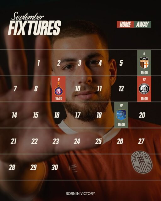 🔥 September is going to be a hot one
📌 Save the calendar and don’t miss a single match.
See you at the stadiums! 🏟️
#SardarapatFC • #BornInVictory #SFC #SeptemberFixtures